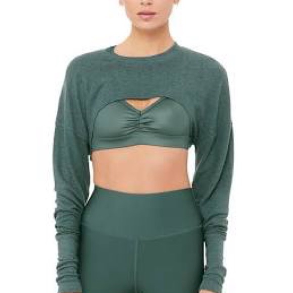 AloYoga Extreme Long Sleeve Top - Seagrass Heather size small - Picture 1 of 5